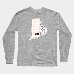 USA States: Rhode Island (pink plaid) Long Sleeve T-Shirt